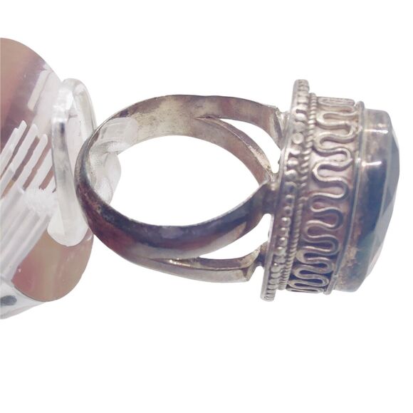Women's Artisan Silver Tone Dark Brown Gemstone Oval Cut Cocktail Ring size 7 - Picture 7 of 7